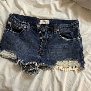 WE THE FREE Denim Blue Women's Shorts with Lace Trim